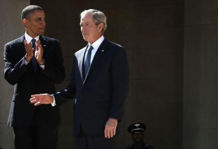 President Barack Obama and former President George W. Bush arrive at the opening ceremony of the George W. Bush Presidential Center in Dallas in 2013. (Photo: Alex Wong/Getty Images) 